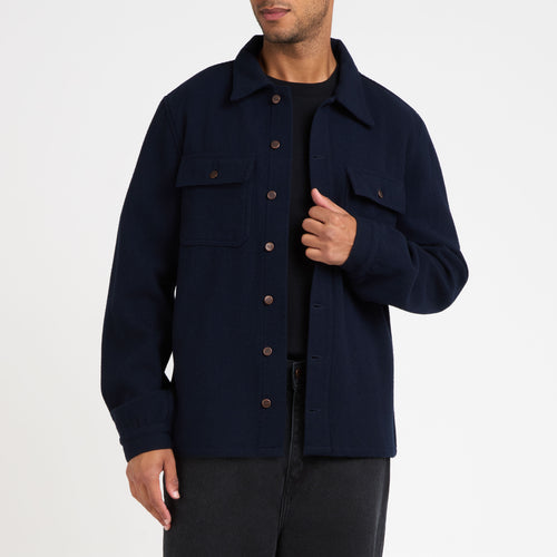 Surchemise homme droite en laine française Marine - Atelier Tuffery