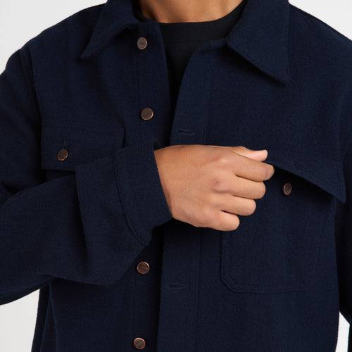 Surchemise homme droite en laine française Marine - Atelier Tuffery