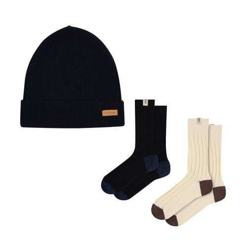 Bonnet Marine & Chaussettes Laine Française - Coffret Cadeau - Atelier Tuffery