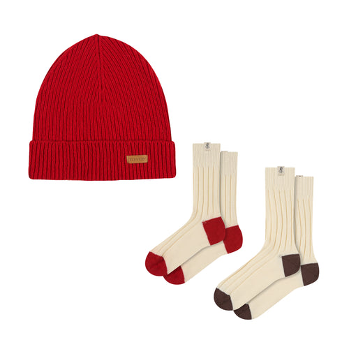 Bonnet Rouge & Chaussettes Laine Française - Coffret Cadeau - Atelier Tuffery