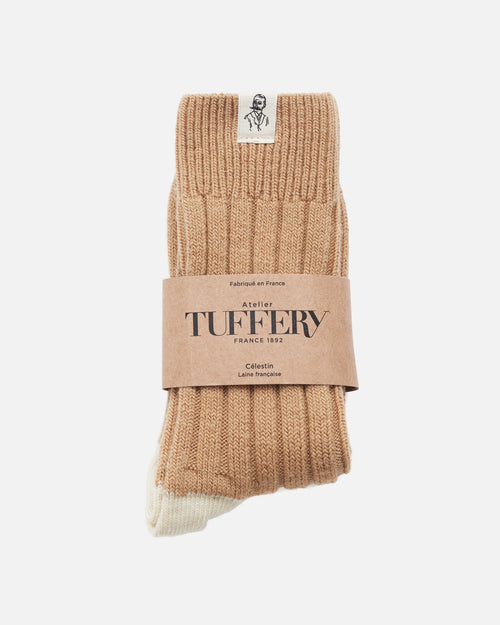 Chaussettes épaisses laine française café - Atelier Tuffery