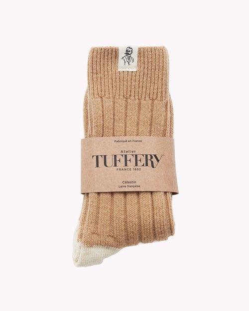 Chaussettes épaisses laine française café - Atelier Tuffery