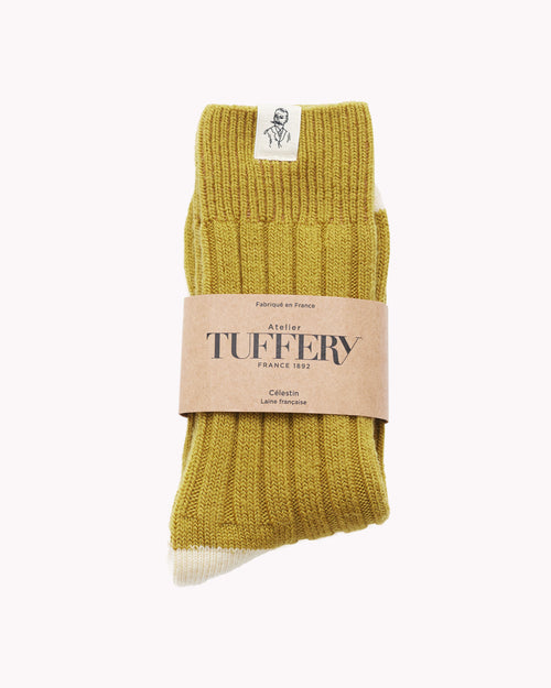 Chaussettes épaisses laine française olive - Atelier Tuffery