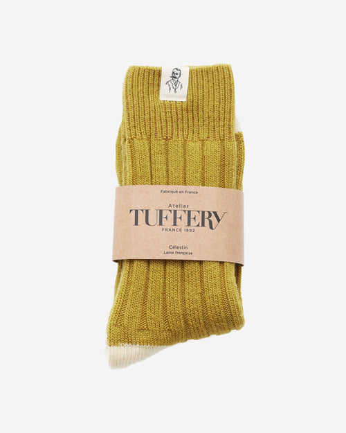 Chaussettes épaisses laine française olive - Atelier Tuffery