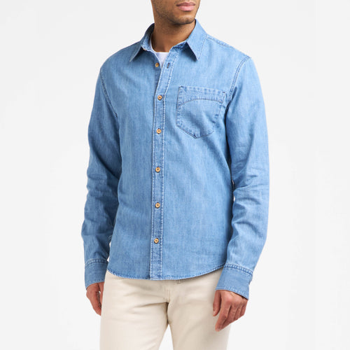 メンズ ストレートシャツ ライトブルー - Aubrac - Atelier Tuffery