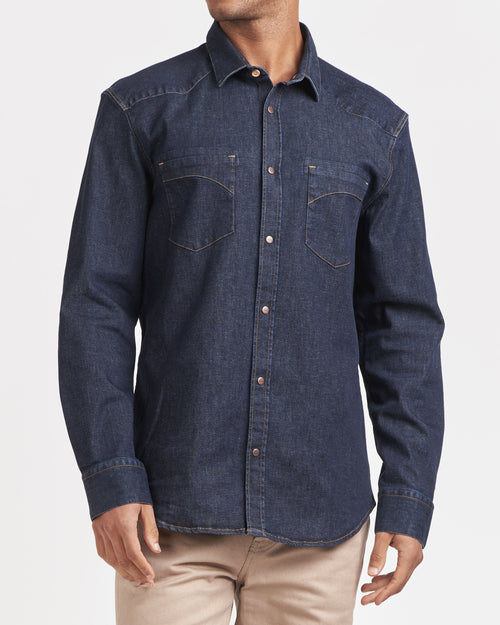 メンズ デニムシャツ インディゴブルー - Cévennes - Atelier Tuffery