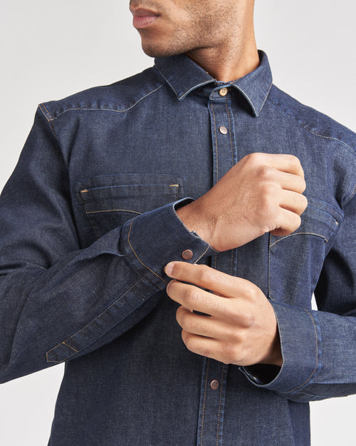 メンズ デニムシャツ インディゴブルー - Cévennes - Atelier Tuffery