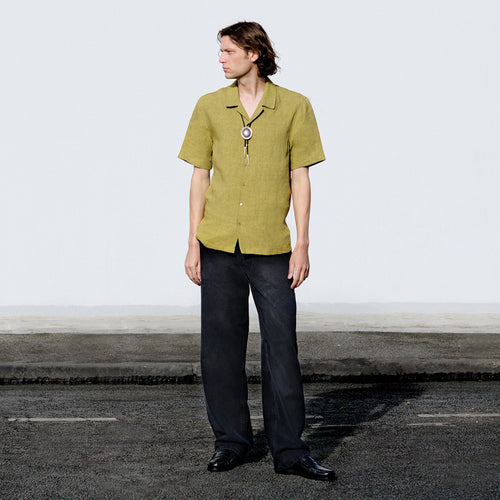 Chemisette Homme droite lin Olive - Anduze - Atelier Tuffery