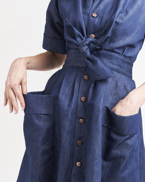 French Linen Denim Dress - Atelier Tuffery