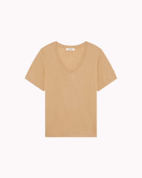 T-shirt femme laine française café - Atelier Tuffery
