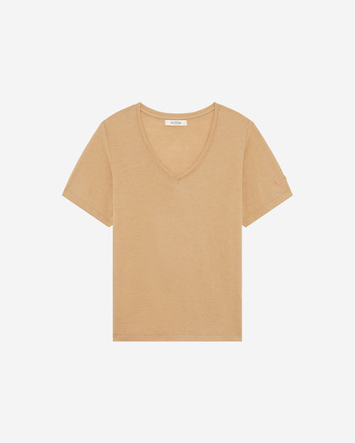 T-shirt femme laine française café - Atelier Tuffery